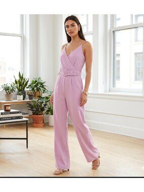 Rivir purple Jumpsuit With Belted Waist & Surplice Neckline -size large